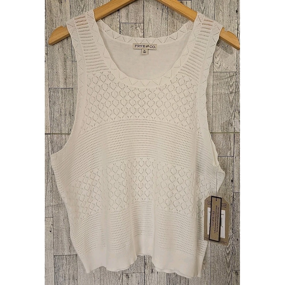Frye & Co Tank Top X-LARGE Round Neck Sleeveless Creme Womens NEW